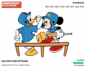 Mickey Mouse And Donald Duck Playing Baseball - Disney's Mickey, Donald & Goofy - Embroidery Design in 3 sizes & 8 formats