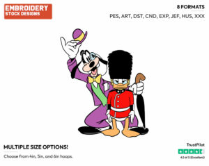 Goofy Trying To Distract Beefeater Donald Duck - Disney's Mickey, Donald & Goofy - Embroidery Design in 3 sizes & 8 formats