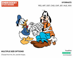 Donald Bandaging Injured Goofy - Disney's Mickey, Donald & Goofy - Embroidery Design in 3 sizes & 8 formats