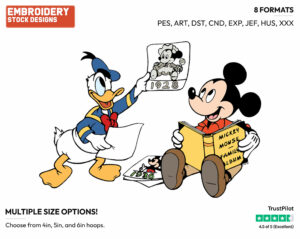 Donald, Mickey Going Through Family Photo Albums - Disney's Mickey, Donald & Goofy - Embroidery Design in 3 sizes & 8 formats