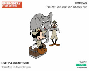 Mickey, Goofy On Safari, Elephant - Disney's Mickey, Donald & Goofy - Embroidery Design in 3 sizes & 8 formats