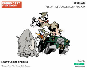Mickey, Donald, Goofy, Rhinoceros - Disney's Mickey, Donald & Goofy - Embroidery Design in 3 sizes & 8 formats