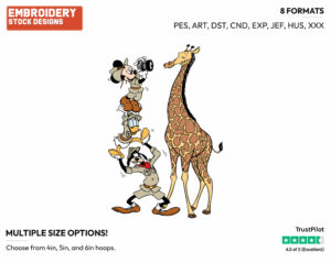 Mickey, Donald, Goofy, Giraffe - Disney's Mickey, Donald & Goofy - Embroidery Design in 3 sizes & 8 formats