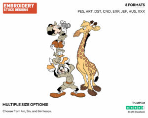 Mickey, Goofy, Donald Taking Picture Of Giraffe - Disney's Mickey, Donald & Goofy - Embroidery Design in 3 sizes & 8 formats