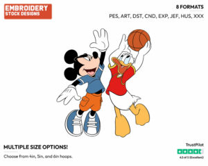 Mickey, Donald Playing Basketball - Disney's Mickey, Donald & Goofy - Embroidery Design in 3 sizes & 8 formats