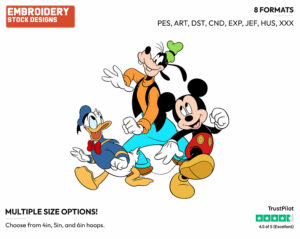 Mickey, Goofy, Donald - Disney's Mickey, Donald & Goofy - Embroidery Design in 3 sizes & 8 formats