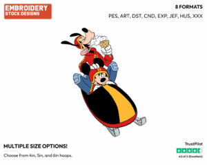 Mickey, Goofy In Bobsled - Disney's Mickey, Donald & Goofy - Embroidery Design in 3 sizes & 8 formats