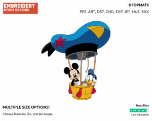 Mickey, Donald In Hot Air Balloon - Disney's Mickey, Donald & Goofy - Embroidery Design in 3 sizes & 8 formats