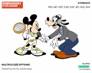 Goofy Interviewing Tennis Pro Mickey - Disney's Mickey, Donald & Goofy - Embroidery Design in 3 sizes & 8 formats