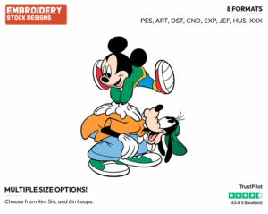 Mickey Leaping Over Goofy - Disney's Mickey, Donald & Goofy - Embroidery Design in 3 sizes & 8 formats