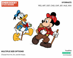 Donald Duck, Mickey Mouse Hiking - Disney's Mickey, Donald & Goofy - Embroidery Design in 3 sizes & 8 formats