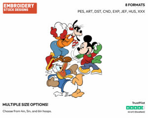 Mickey, Goofy, Donald Snowball Fight - Disney's Mickey, Donald & Goofy - Embroidery Design in 3 sizes & 8 formats