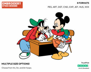Mickey, Donald, Goofy At School Desk - Disney's Mickey, Donald & Goofy - Embroidery Design in 3 sizes & 8 formats