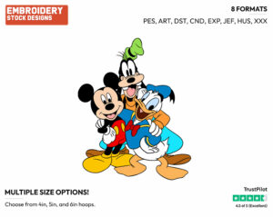 Mickey, Donald, Goofy - Disney's Mickey, Donald & Goofy - Embroidery Design in 3 sizes & 8 formats