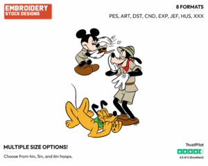 Mickey, Goofy, Pluto On Safari - Disney's Mickey, Donald & Goofy - Embroidery Design in 3 sizes & 8 formats