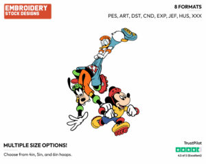 Mickey, Goofy, Donald Rollerblading - Disney's Mickey, Donald & Goofy - Embroidery Design in 3 sizes & 8 formats