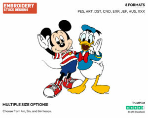 Donald Duck, Mickey Mouse - Disney's Mickey, Donald & Goofy - Embroidery Design in 3 sizes & 8 formats