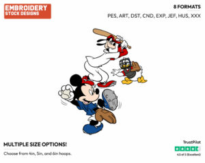 Mickey, Goofy, Donald Playing Baseball - Disney's Mickey, Donald & Goofy - Embroidery Design in 3 sizes & 8 formats