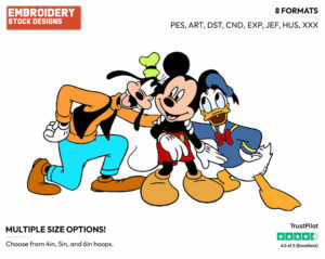 Mickey, Goofy, Donald - Disney's Mickey, Donald & Goofy - Embroidery Design in 3 sizes & 8 formats