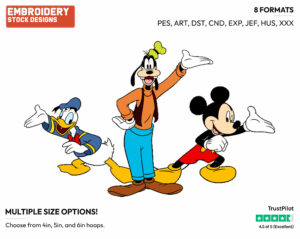 Mickey Mouse, Donald Duck, Goofy - Disney's Mickey, Donald & Goofy - Embroidery Design in 3 sizes & 8 formats