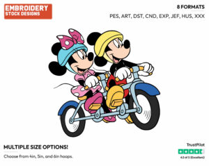 Mickey And Minnie Riding A Tandem Bike - Disney's Mickey & Minnie Mouse - Embroidery Design in 3 sizes & 8 formats