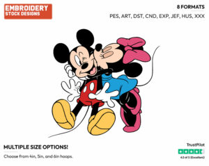 Minnie Kissing Mickey On The Cheek - Disney's Mickey & Minnie Mouse - Embroidery Design in 3 sizes & 8 formats