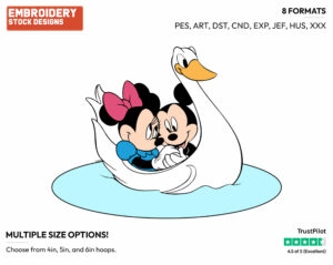 Mickey And Minnie Riding A Tunnel Of Love Swan - Disney's Mickey & Minnie Mouse - Embroidery Design in 3 sizes & 8 formats