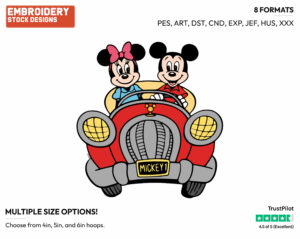 Mickey, Minnie In The Car - Disney's Mickey & Minnie Mouse - Embroidery Design in 3 sizes & 8 formats