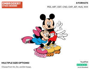 Mickey And Minnie Mouse Rollerskating - Disney's Mickey & Minnie Mouse - Embroidery Design in 3 sizes & 8 formats