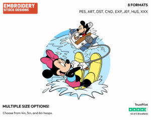 Minnie Mouse Water Skiing With Mickey Driving The Boat - Disney's Mickey & Minnie Mouse - Embroidery Design in 3 sizes & 8 formats