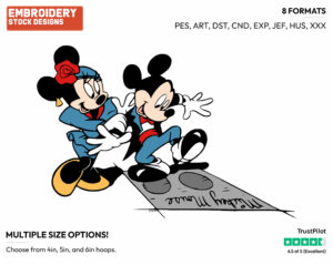Minnie With Mickey Mouse Leaving His Footprints In Cement - Disney's Mickey & Minnie Mouse - Embroidery Design in 3 sizes & 8 formats