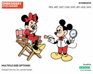 Mickey Doing Minnie's Makeup - Disney's Mickey & Minnie Mouse - Embroidery Design in 3 sizes & 8 formats