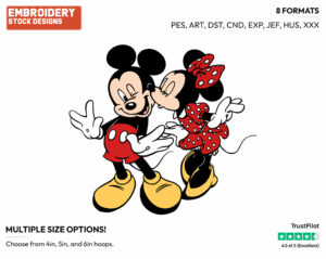 Minnie Kissing Mickey On The Cheek - Disney's Mickey & Minnie Mouse - Embroidery Design in 3 sizes & 8 formats