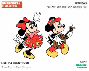 Mickey And Minnie Dancing And Singing - Disney's Mickey & Minnie Mouse - Embroidery Design in 3 sizes & 8 formats