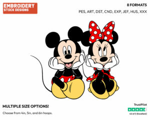 Mickey And Minnie Sitting Side By Side - Disney's Mickey & Minnie Mouse - Embroidery Design in 3 sizes & 8 formats
