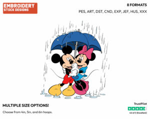 Minnie, Mickey Under The Rain - Disney's Mickey & Minnie Mouse - Embroidery Design in 3 sizes & 8 formats