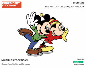 Mickey And Minnie Mouse Skating - Disney's Mickey & Minnie Mouse - Embroidery Design in 3 sizes & 8 formats