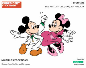 Mickey, Minnie Disco Dancing - Disney's Mickey & Minnie Mouse - Embroidery Design in 3 sizes & 8 formats