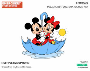 Floating In An Umbrella - Disney's Mickey & Minnie Mouse - Embroidery Design in 3 sizes & 8 formats