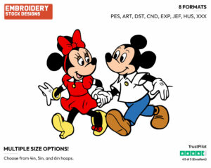 Walking Hand In Hand - Disney's Mickey & Minnie Mouse - Embroidery Design in 3 sizes & 8 formats