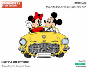 Minnie, Mickey In A Car - Disney's Mickey & Minnie Mouse - Embroidery Design in 3 sizes & 8 formats