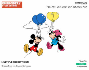 Mickey, Minnie Floating From Balloons - Disney's Mickey & Minnie Mouse - Embroidery Design in 3 sizes & 8 formats