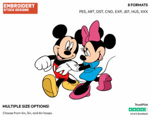 Walking Arm In Arm - Disney's Mickey & Minnie Mouse - Embroidery Design in 3 sizes & 8 formats