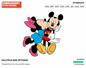 Mickey, Minnie Kissing - Disney's Mickey & Minnie Mouse - Embroidery Design in 3 sizes & 8 formats