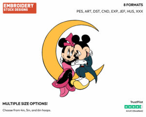 Mickey, Minnie Sitting On Moon - Disney's Mickey & Minnie Mouse - Embroidery Design in 3 sizes & 8 formats