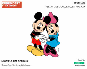 Mickey, Minnie Holding Hands - Disney's Mickey & Minnie Mouse - Embroidery Design in 3 sizes & 8 formats
