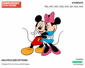 Hugging - Disney's Mickey & Minnie Mouse - Embroidery Design in 3 sizes & 8 formats