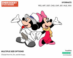 All Dressed Up - Disney's Mickey & Minnie Mouse - Embroidery Design in 3 sizes & 8 formats