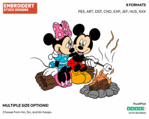 Roasting Marshmallows At Campsite - Disney's Mickey & Minnie Mouse - Embroidery Design in 3 sizes & 8 formats