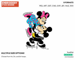 Ice Dancing - Disney's Mickey & Minnie Mouse - Embroidery Design in 3 sizes & 8 formats